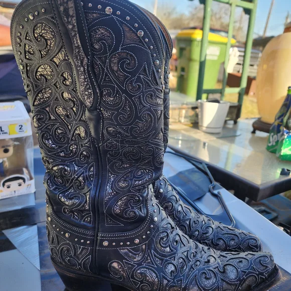 Lucchese Tan and Dark Brown Leather Western Boot Interior - Picture 8 of 9